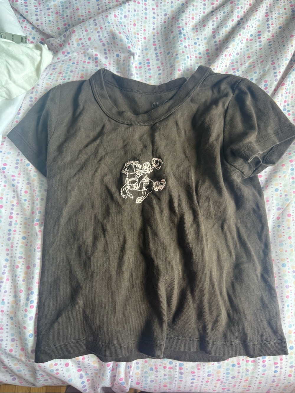Brandy Melville Black Tee with White Horse Graphic